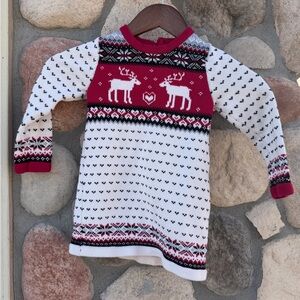Cozy Reindeer Patterned Kids Dress - Red and White